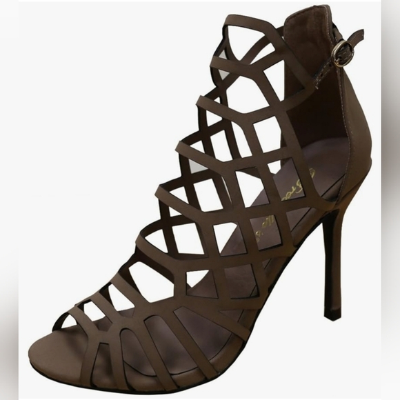 Breckelle's Geometric Cutout Stiletto Peep Toe Sandal, NATURAL, SZ: 5.5 ~ NWOT - Picture 4 of 11